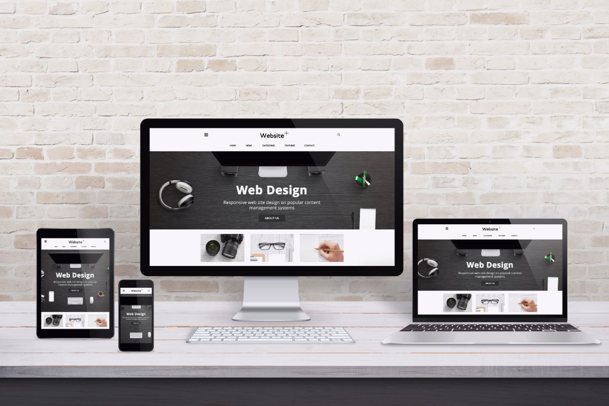 Responsive website design displayed across desktop, tablet and mobile devices